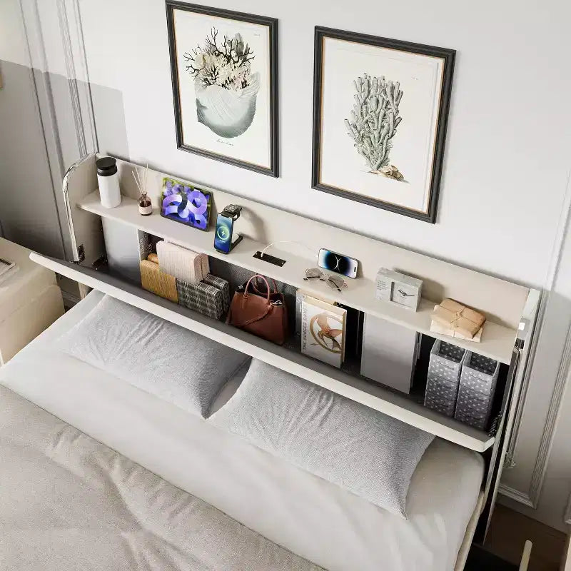 Bed Frame with Storage Headboard, 4 Drawers, and Charging Station, Velvet Upholstered Platform Design, No Box Spring Required, Sturdy Support.