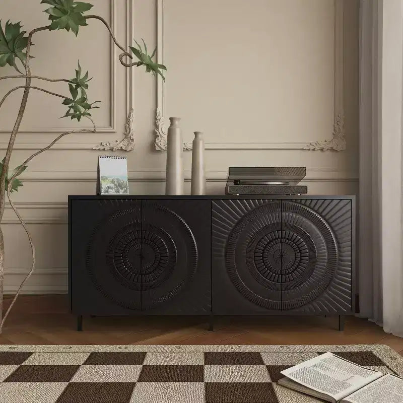 Okak Modern Sideboard Buffet, Storage Cabinet with 2 Doors and Hand-carved Patterns, Curio Cabinet for Dining Room, Living Room, Kitchen