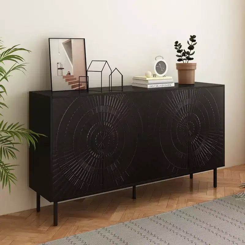 Okak Modern Sideboard Buffet, Storage Cabinet with 2 Doors and Hand-carved Patterns, Curio Cabinet for Dining Room, Living Room, Kitchen