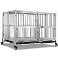 48-in Heavy Duty Dog Crate Cage Kennel with Wheels, Full Stainless Steel High Anxiety Indestructible Dog Crate, Sturdy Locks Design, Silver