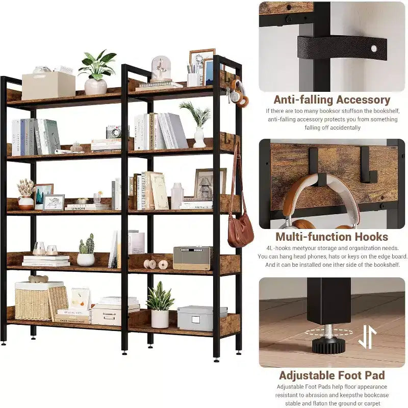 Acekool 5 Tier Convertible Corner Bookshelf, L Shaped Industrial Bookcase, Display Storage Shelf for Living Room Office