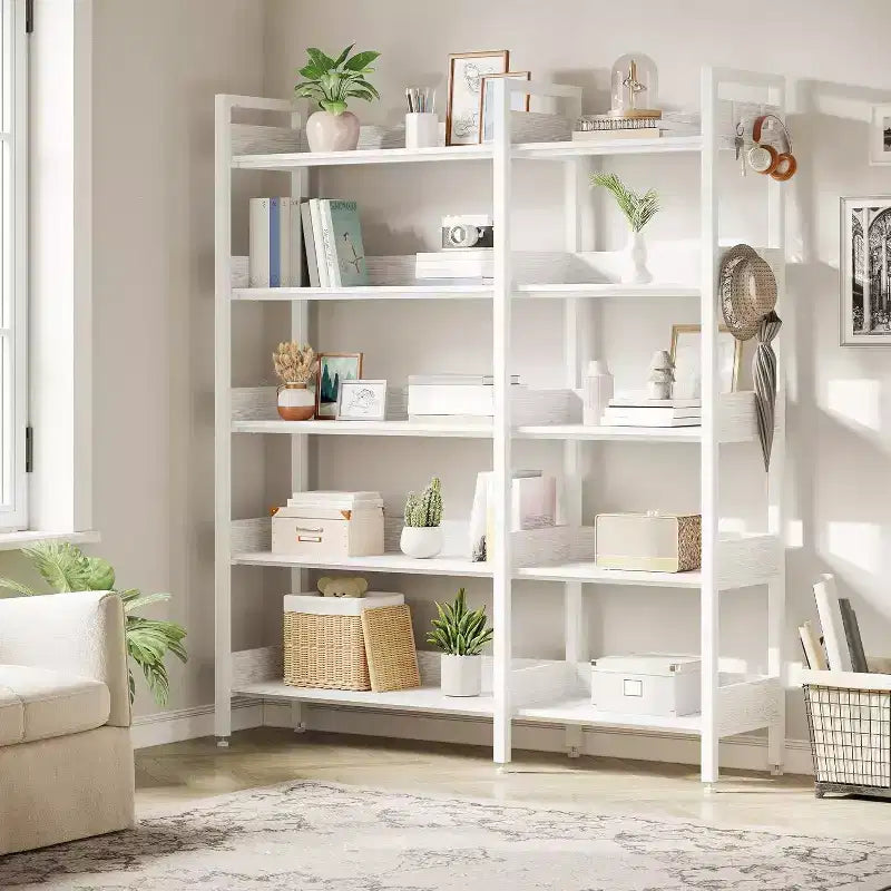 Acekool 5 Tier Convertible Corner Bookshelf, L Shaped Industrial Bookcase, Display Storage Shelf for Living Room Office