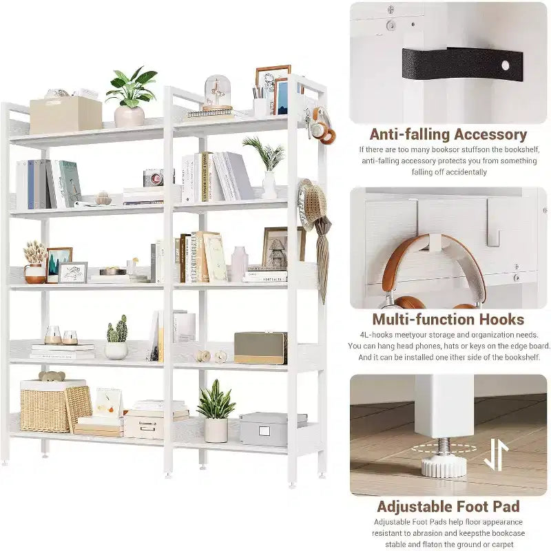 Acekool 5 Tier Convertible Corner Bookshelf, L Shaped Industrial Bookcase, Display Storage Shelf for Living Room Office