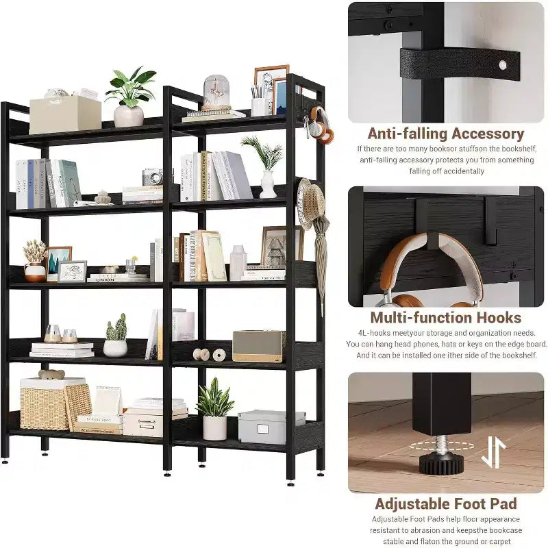 Acekool 5 Tier Convertible Corner Bookshelf, L Shaped Industrial Bookcase, Display Storage Shelf for Living Room Office