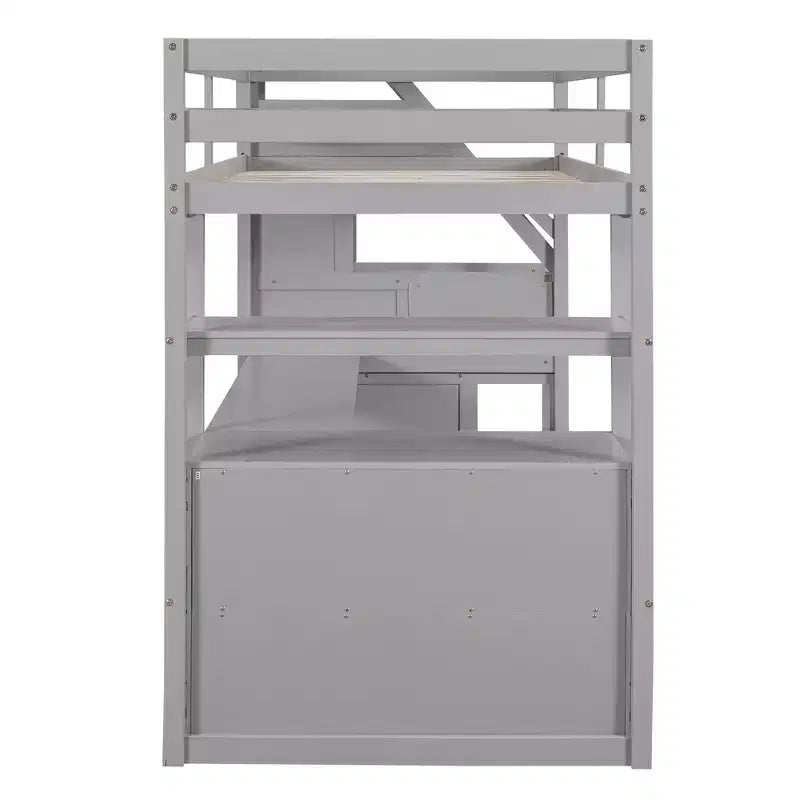 Loft Bed with Storage Staircase and Desk, High Loft Bed Frame with 2 Built-in Drawers for Kids Teens Adults