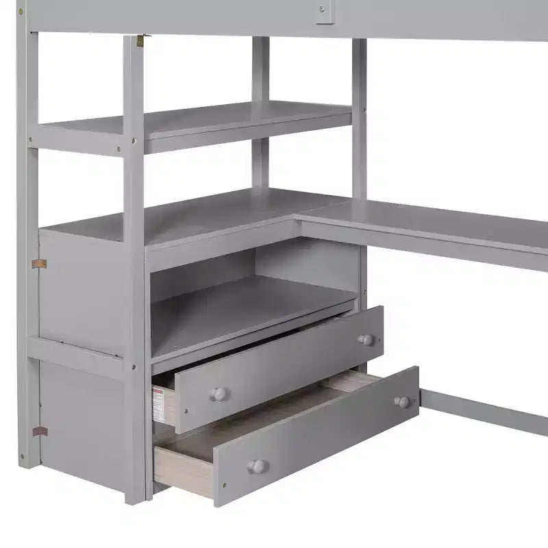 Loft Bed with Storage Staircase and Desk, High Loft Bed Frame with 2 Built-in Drawers for Kids Teens Adults