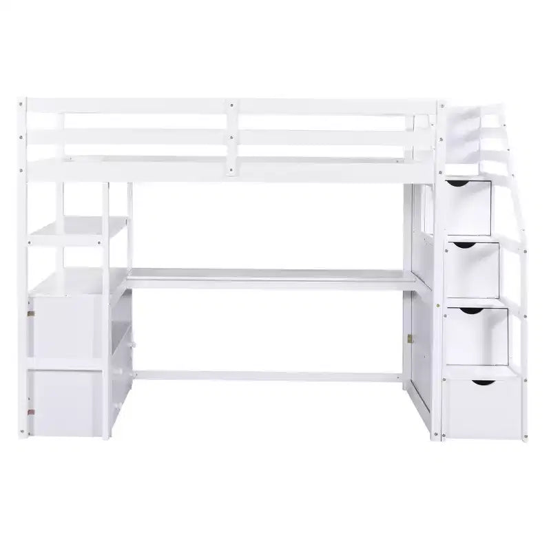 Loft Bed with Storage Staircase and Desk, High Loft Bed Frame with 2 Built-in Drawers for Kids Teens Adults