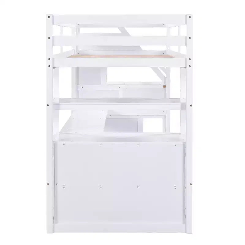 Loft Bed with Storage Staircase and Desk, High Loft Bed Frame with 2 Built-in Drawers for Kids Teens Adults