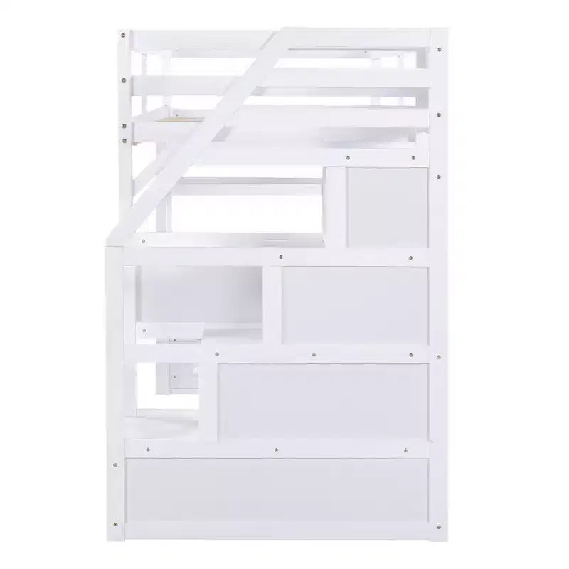 Loft Bed with Storage Staircase and Desk, High Loft Bed Frame with 2 Built-in Drawers for Kids Teens Adults