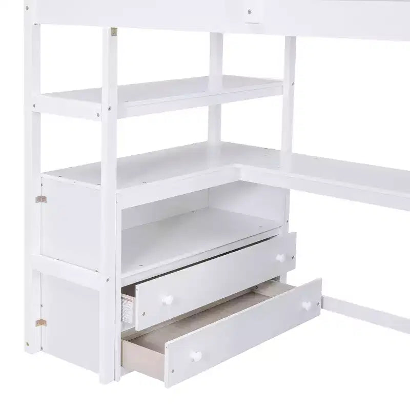 Loft Bed with Storage Staircase and Desk, High Loft Bed Frame with 2 Built-in Drawers for Kids Teens Adults
