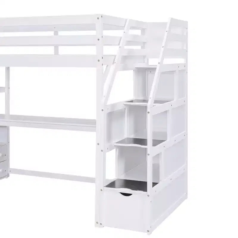 Loft Bed with Storage Staircase and Desk, High Loft Bed Frame with 2 Built-in Drawers for Kids Teens Adults