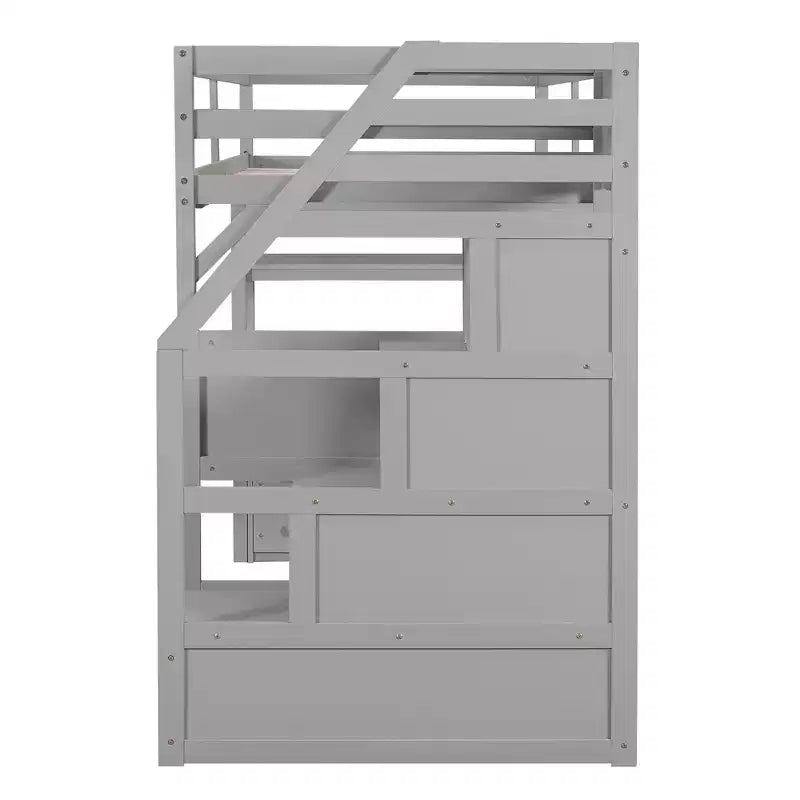 Loft Bed with Storage Staircase and Desk, High Loft Bed Frame with 2 Built-in Drawers for Kids Teens Adults