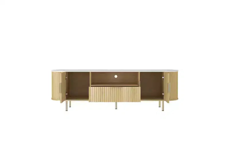 TV Stand for Living Room, Modern TV Consoles with Power Outlet, Entertainment Center w/Door Cabinets & Open Shelves for Living Room, Bedroom