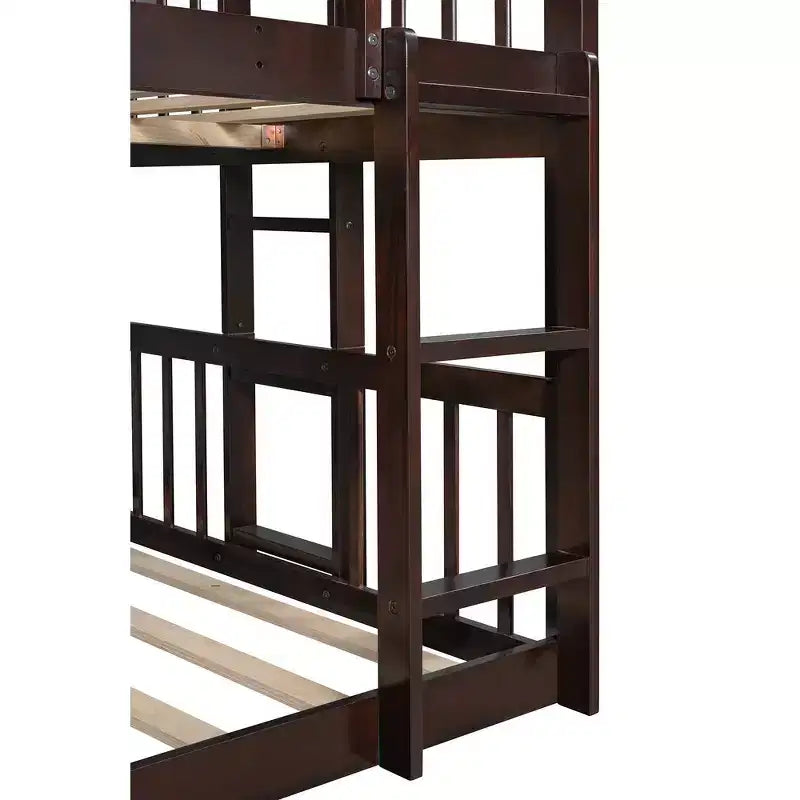 Whisen Full-Over-Full-Over-Full Wood Triple Bunk Bed with Built-in Ladder and Slide, Guardrails