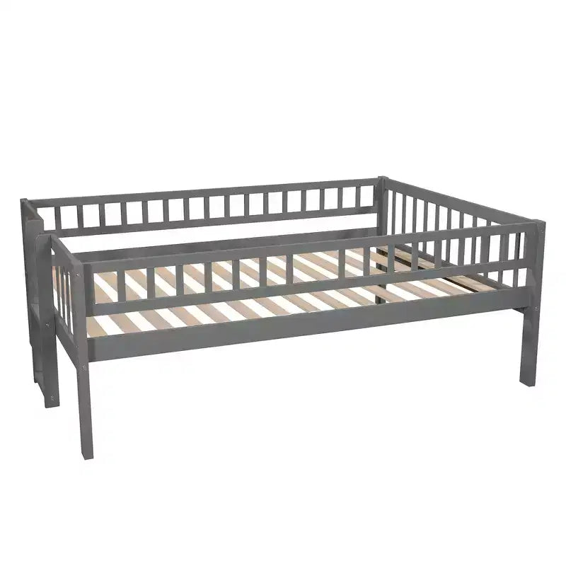 Whisen Full-Over-Full-Over-Full Wood Triple Bunk Bed with Built-in Ladder and Slide, Guardrails