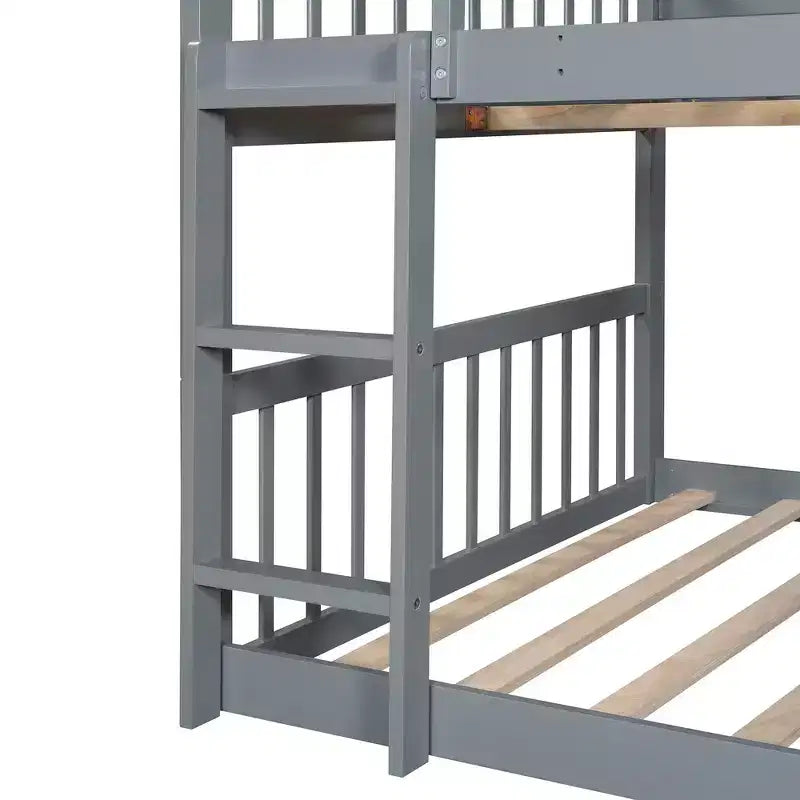Whisen Full-Over-Full-Over-Full Wood Triple Bunk Bed with Built-in Ladder and Slide, Guardrails