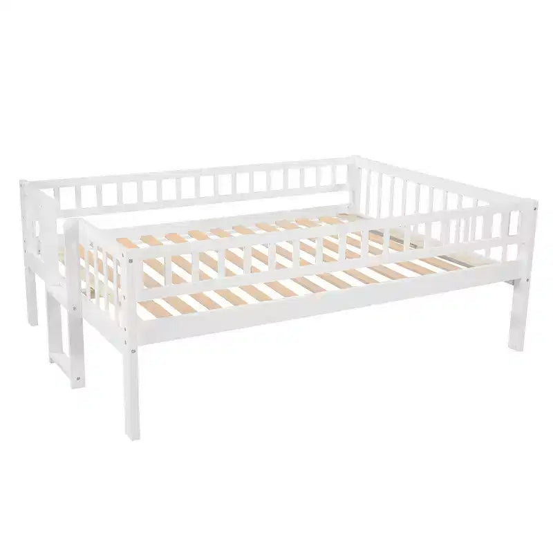 Whisen Full-Over-Full-Over-Full Wood Triple Bunk Bed with Built-in Ladder and Slide, Guardrails