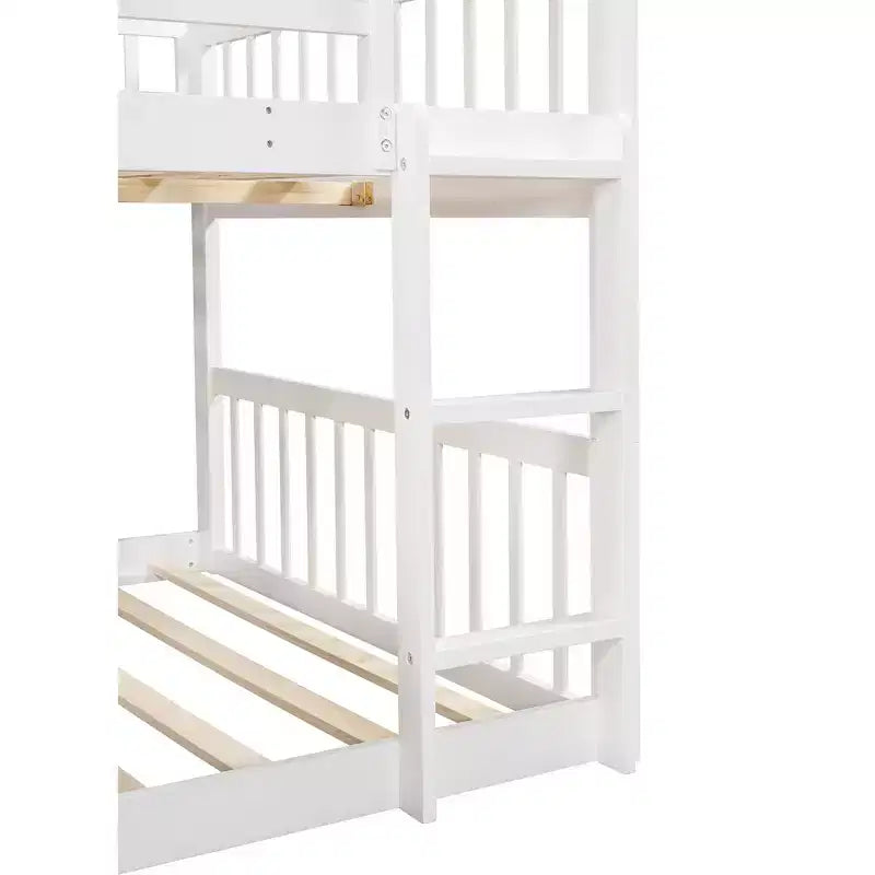 Whisen Full-Over-Full-Over-Full Wood Triple Bunk Bed with Built-in Ladder and Slide, Guardrails