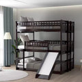 Whisen Full-Over-Full-Over-Full Wood Triple Bunk Bed with Built-in Ladder and Slide, Guardrails