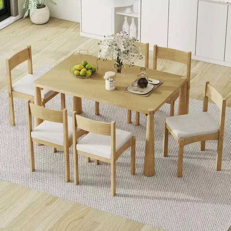 Ensemble de salle à manger rétro 7 pièces avec table rectangulaire et 6 chaises rembourrées