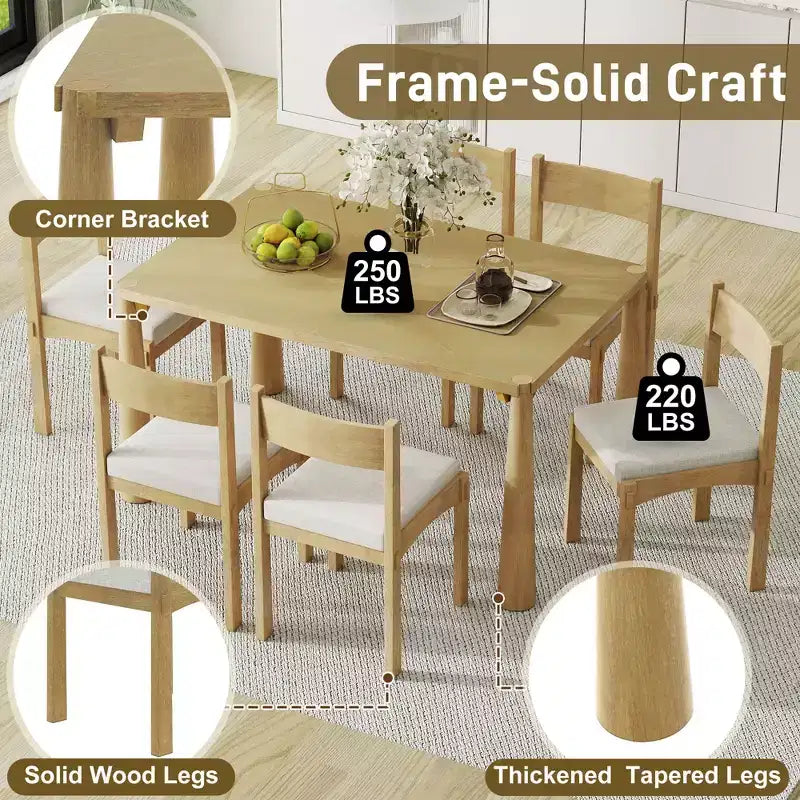 Ensemble de salle à manger rétro 7 pièces avec table rectangulaire et 6 chaises rembourrées