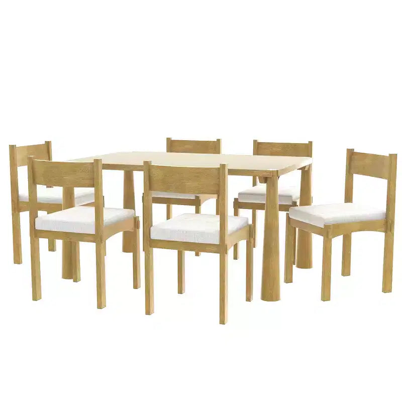 Ensemble de salle à manger rétro 7 pièces avec table rectangulaire et 6 chaises rembourrées