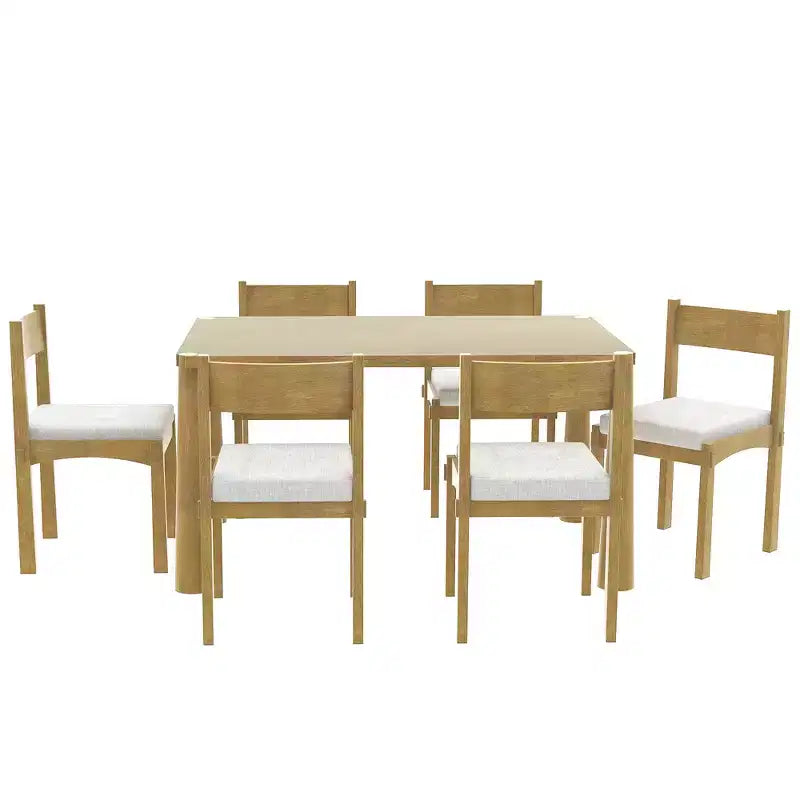 Ensemble de salle à manger rétro 7 pièces avec table rectangulaire et 6 chaises rembourrées