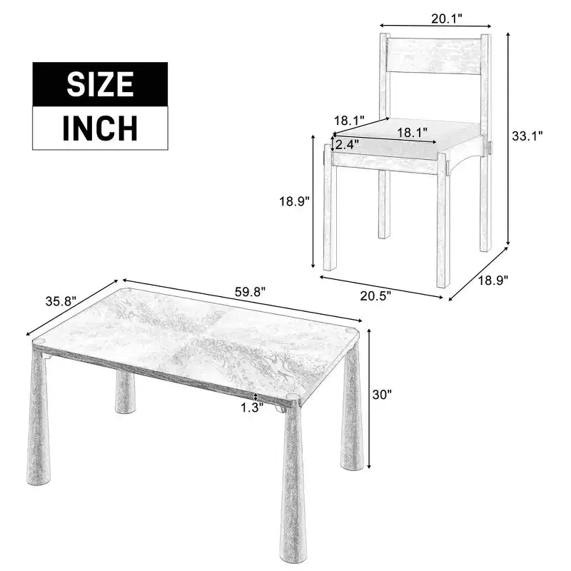 Ensemble de salle à manger rétro 7 pièces avec table rectangulaire et 6 chaises rembourrées