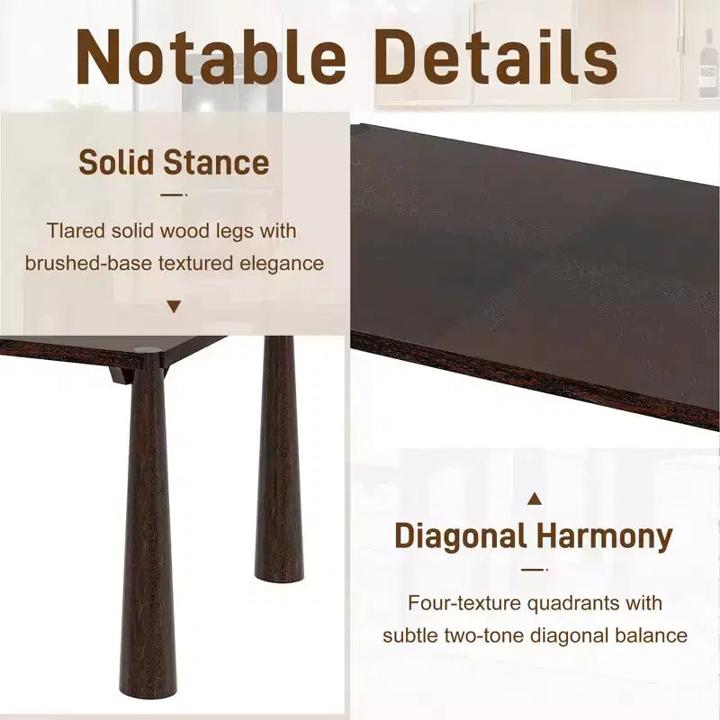 Ensemble de salle à manger rétro 7 pièces avec table rectangulaire et 6 chaises rembourrées