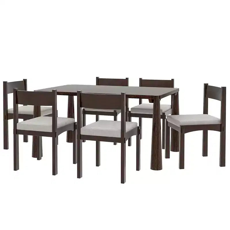 Ensemble de salle à manger rétro 7 pièces avec table rectangulaire et 6 chaises rembourrées