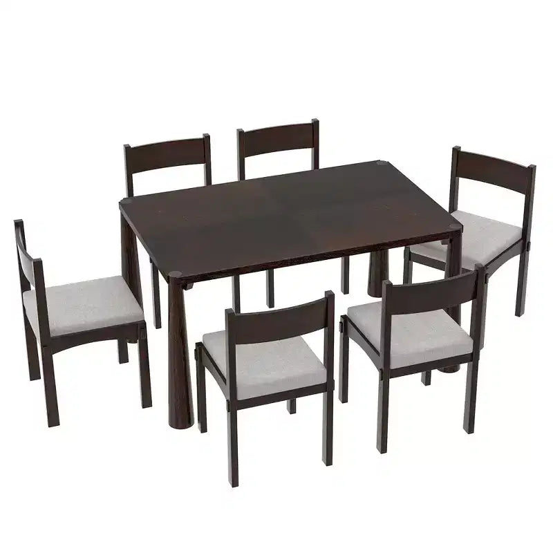 Ensemble de salle à manger rétro 7 pièces avec table rectangulaire et 6 chaises rembourrées