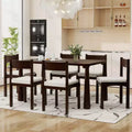 7-Piece Retro Dining Set with Rectangular Table and 6 Upholstered Chairs