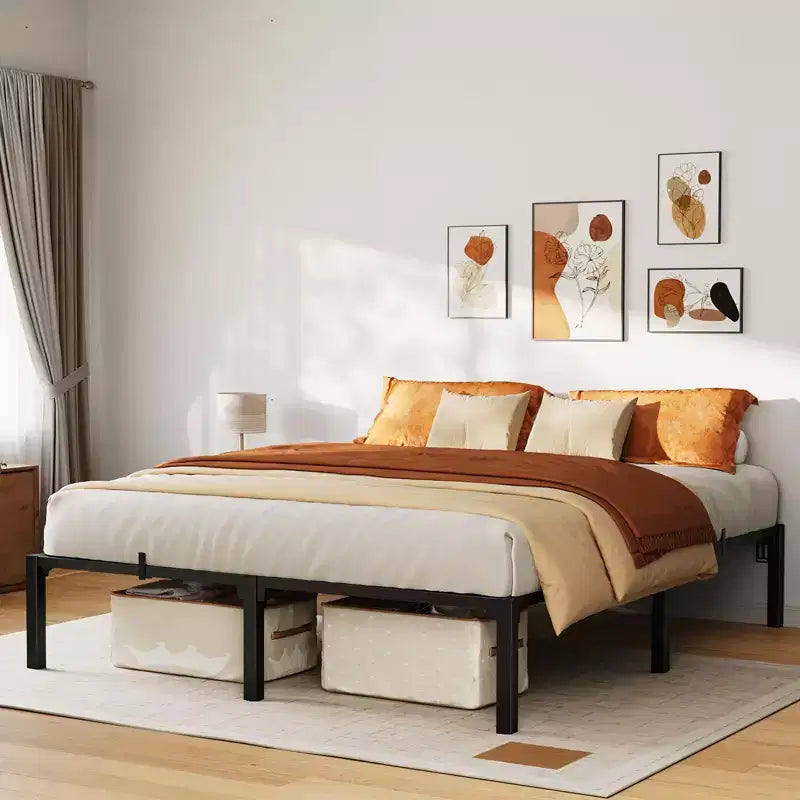 Full Metal Bed Frame, 14 High Platform Bed Frame, Heavy Duty 800Lbs Capacity, No Box Spring, No Screws Needed with Reinforced Slats, Easy Assembly