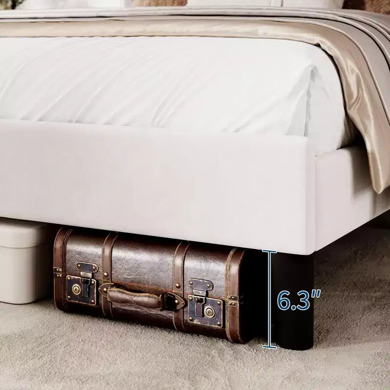 Bed Frame with Vertical Channel Tufted Wingback Headboard, Upholstered Platform Bed Frame with Strong Wooden Slats Support