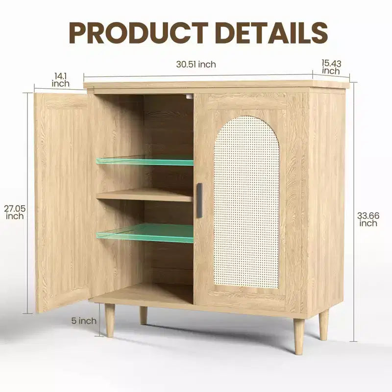 COZONY Sideboard Buffet Storage Cabinet with Rattan Doors, Solid Wood Feet, Ample Storage for Living Room, Kitchen, Entryway, Hallway