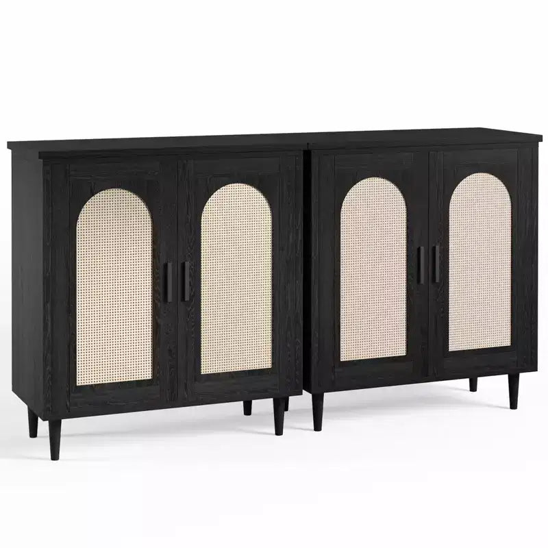 COZONY Sideboard Buffet Storage Cabinet with Rattan Doors, Solid Wood Feet, Ample Storage for Living Room, Kitchen, Entryway, Hallway