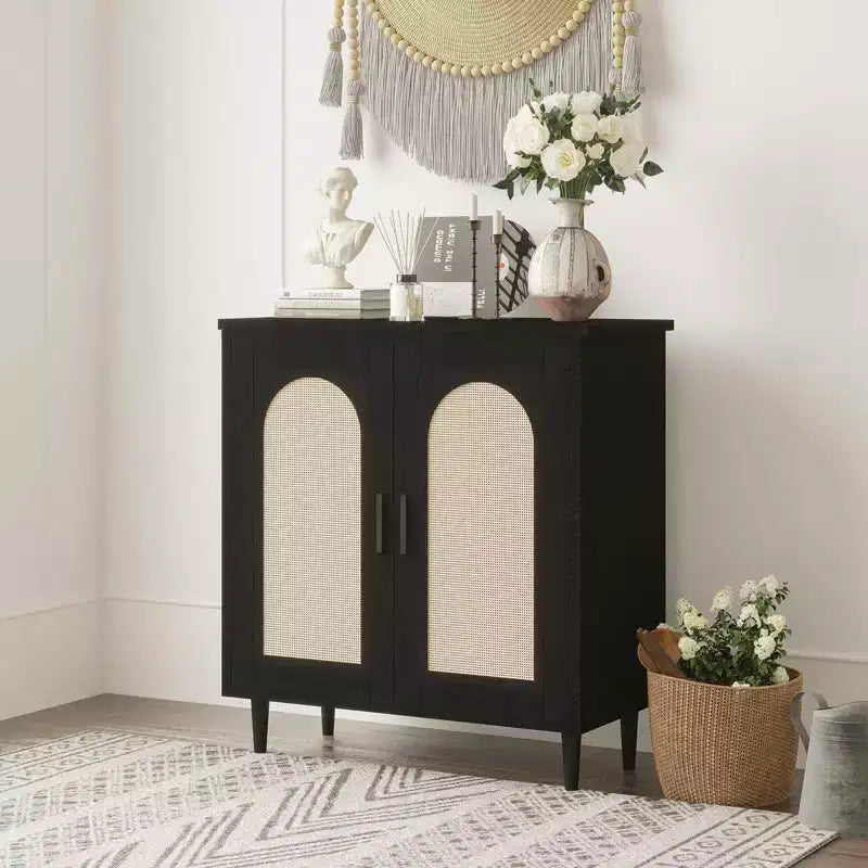 COZONY Sideboard Buffet Storage Cabinet with Rattan Doors, Solid Wood Feet, Ample Storage for Living Room, Kitchen, Entryway, Hallway