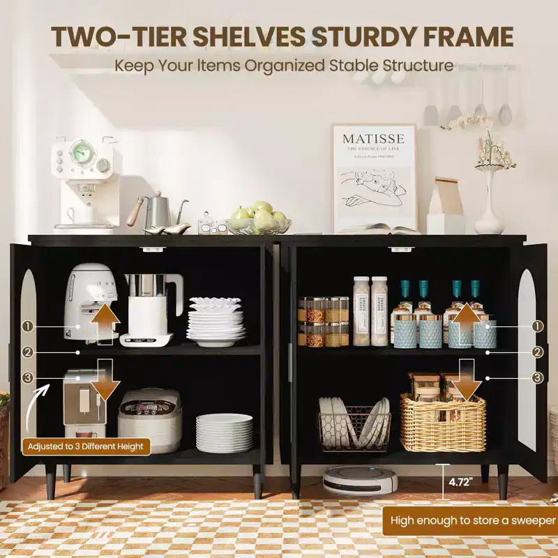 COZONY Sideboard Buffet Storage Cabinet with Rattan Doors, Solid Wood Feet, Ample Storage for Living Room, Kitchen, Entryway, Hallway