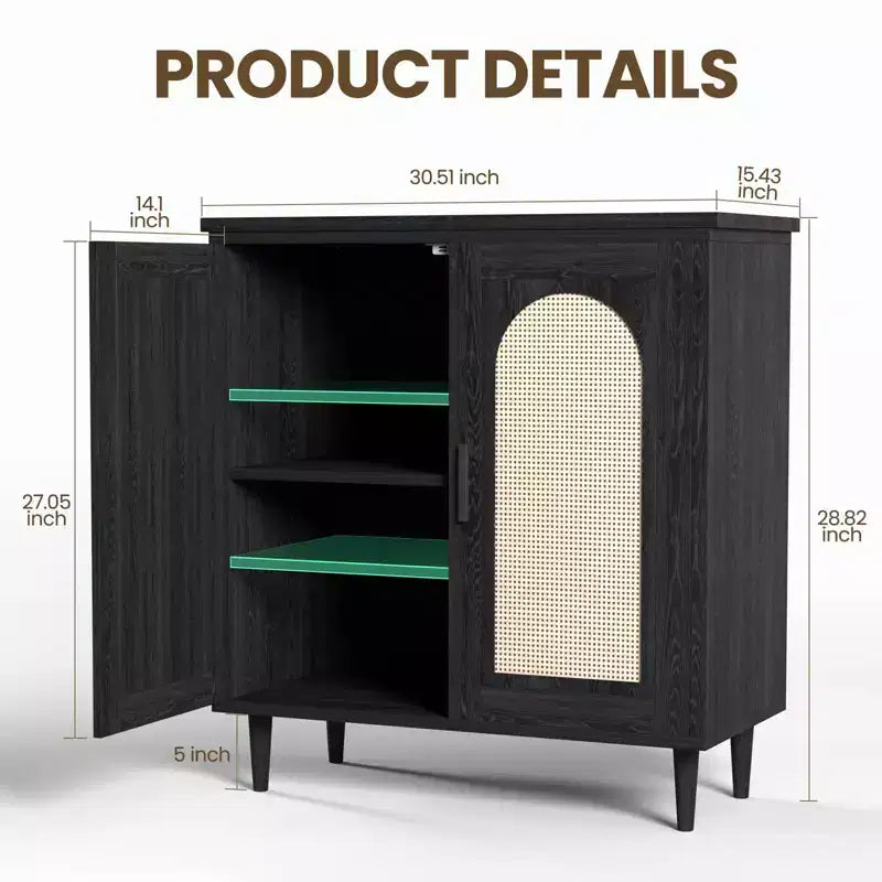COZONY Sideboard Buffet Storage Cabinet with Rattan Doors, Solid Wood Feet, Ample Storage for Living Room, Kitchen, Entryway, Hallway