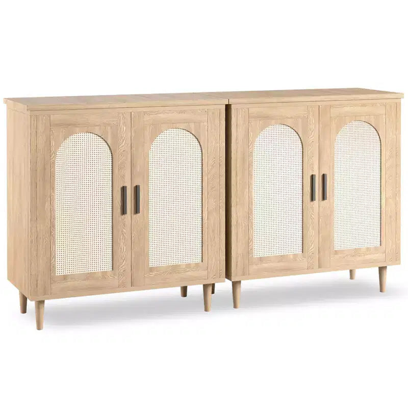 COZONY Sideboard Buffet Storage Cabinet with Rattan Doors, Solid Wood Feet, Ample Storage for Living Room, Kitchen, Entryway, Hallway