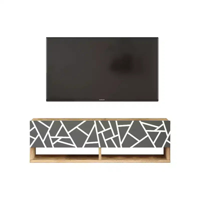 HomeStock Future TV Unit Pine-Anthracite UV Print 40 inches Floating Entertainment Center Console with Storage Shelves & Doors