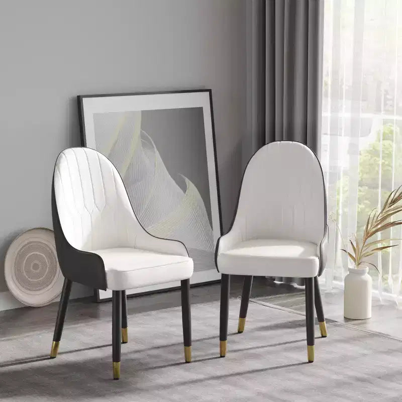 Modern PU Sponge-Filled Dining Chair, Solid Wood & Metal Legs, Set of 2, Suitable for Dining Rooms & Offices