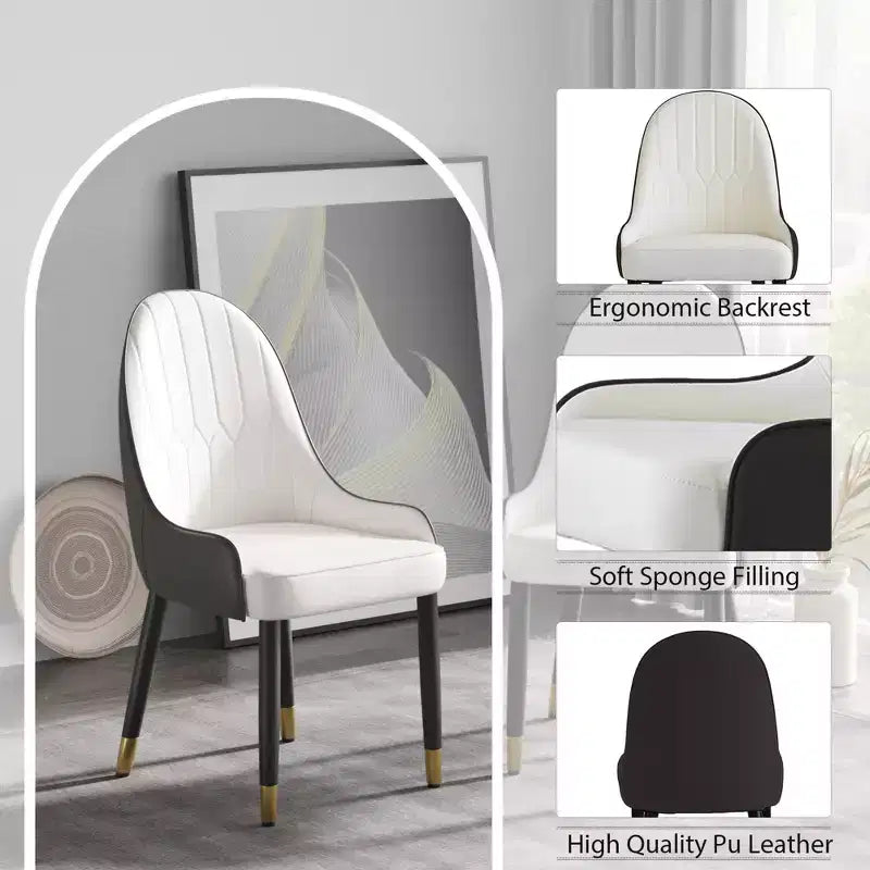 Modern PU Sponge-Filled Dining Chair, Solid Wood & Metal Legs, Set of 2, Suitable for Dining Rooms & Offices