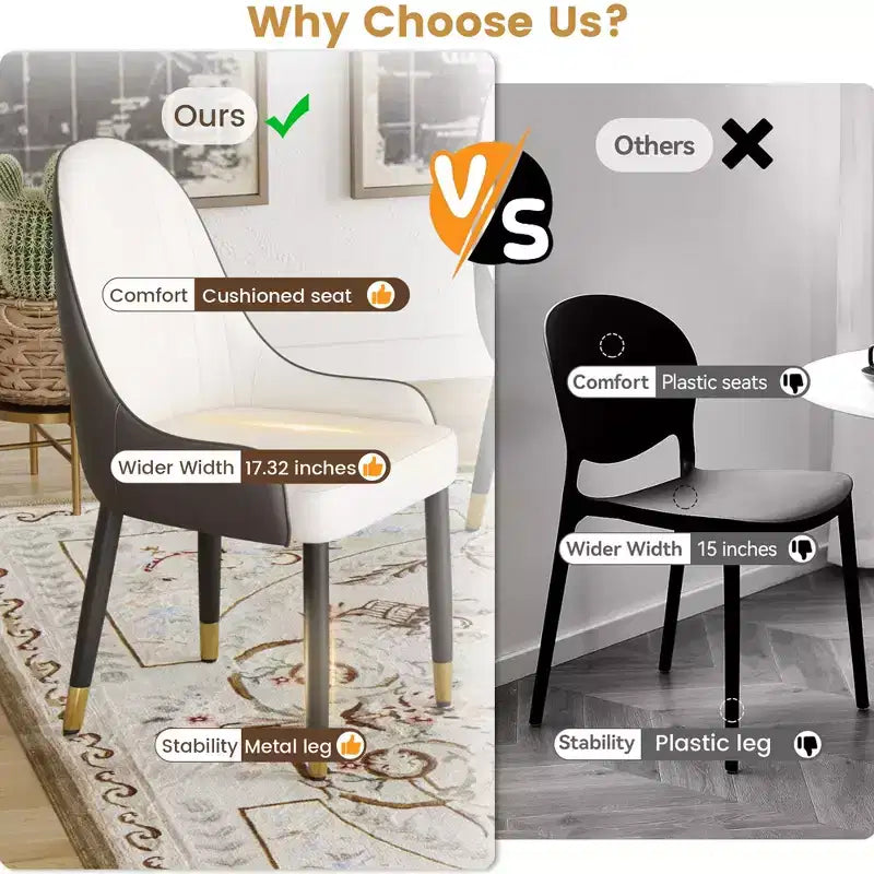 Modern PU Sponge-Filled Dining Chair, Solid Wood & Metal Legs, Set of 2, Suitable for Dining Rooms & Offices