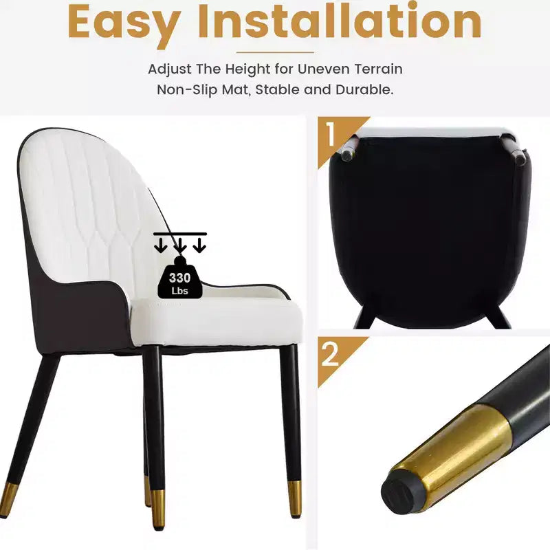 Modern PU Sponge-Filled Dining Chair, Solid Wood & Metal Legs, Set of 2, Suitable for Dining Rooms & Offices