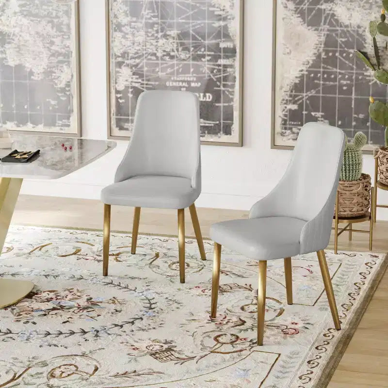Modern PU Sponge-Filled Dining Chair, Solid Wood & Metal Legs, Set of 2, Suitable for Dining Rooms & Offices