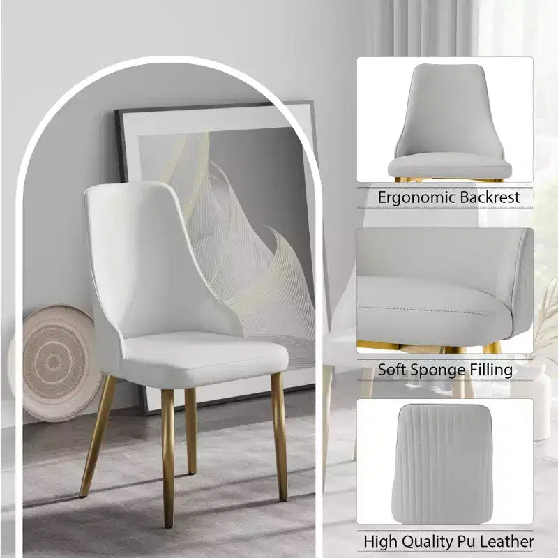 Modern PU Sponge-Filled Dining Chair, Solid Wood & Metal Legs, Set of 2, Suitable for Dining Rooms & Offices