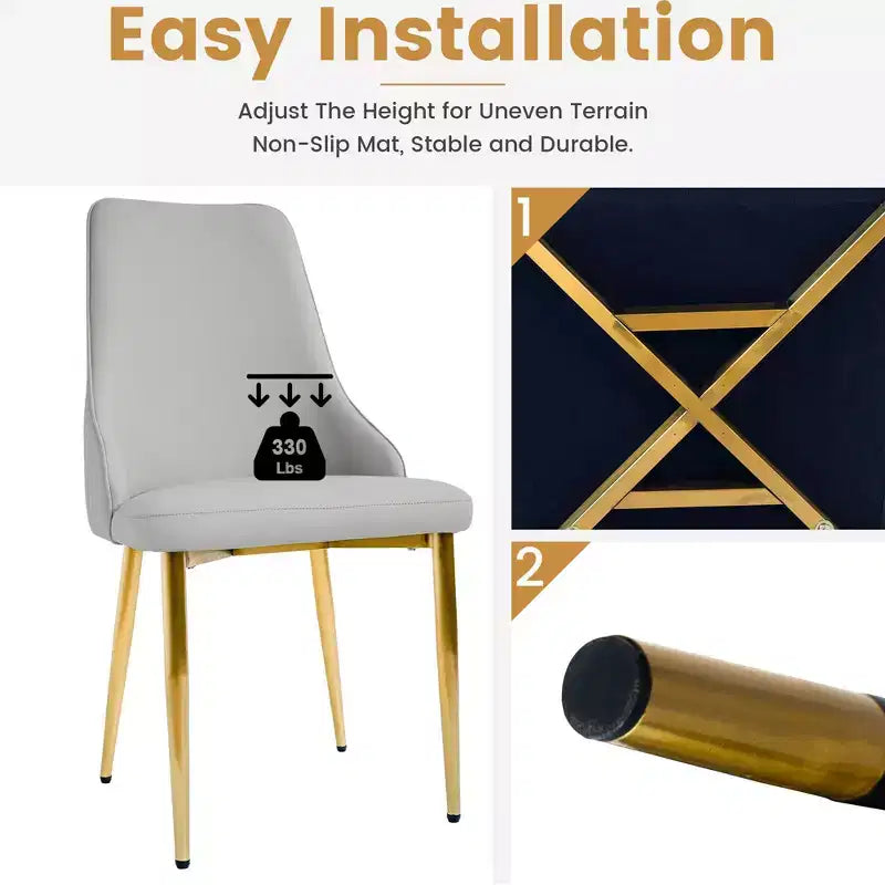 Modern PU Sponge-Filled Dining Chair, Solid Wood & Metal Legs, Set of 2, Suitable for Dining Rooms & Offices