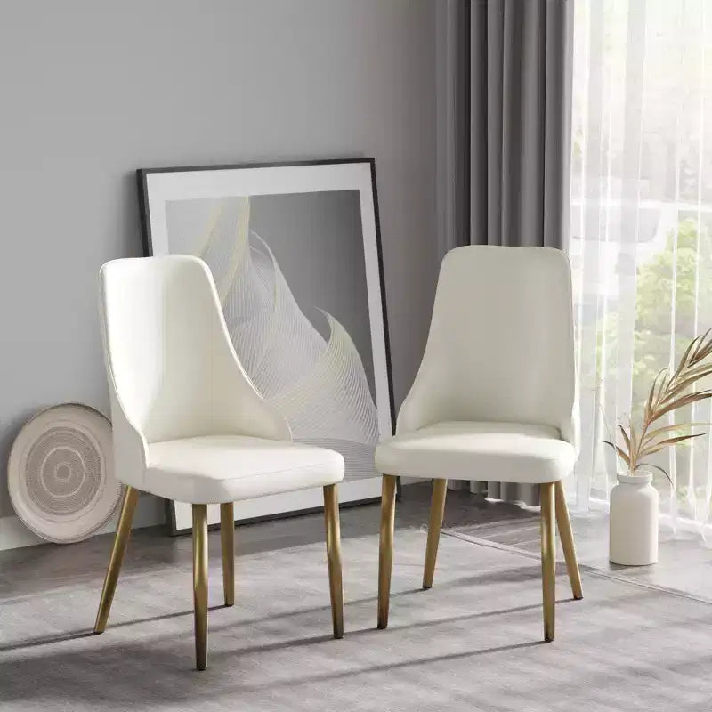 Modern PU Sponge-Filled Dining Chair, Solid Wood & Metal Legs, Set of 2, Suitable for Dining Rooms & Offices