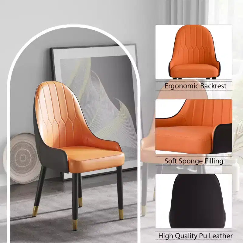 Modern PU Sponge-Filled Dining Chair, Solid Wood & Metal Legs, Set of 2, Suitable for Dining Rooms & Offices